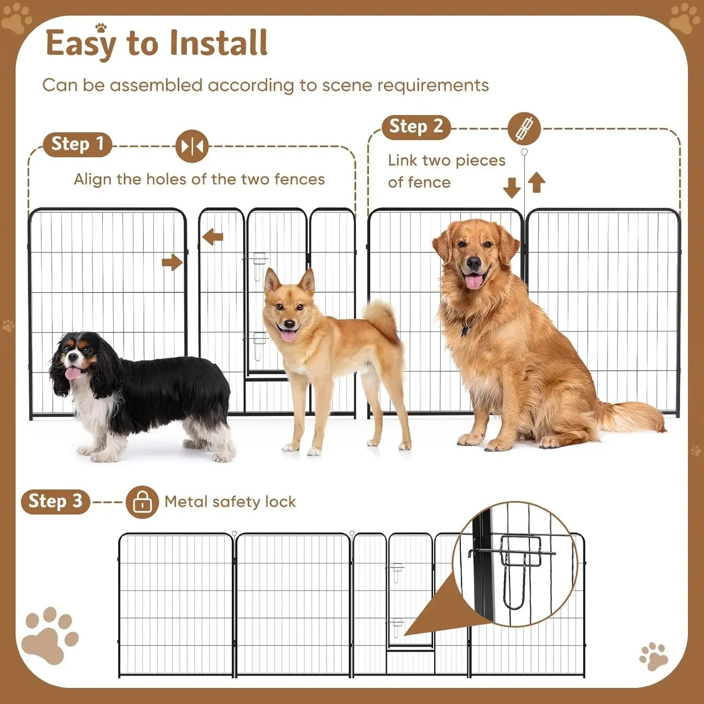 Dog Playpen 16 Panel 40" Metal Fence with Door - Indoor/Outdoor