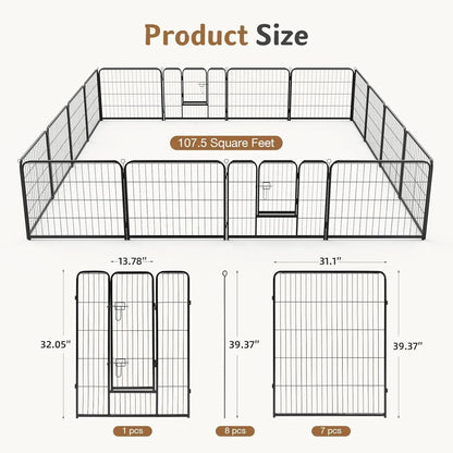 Dog Playpen 16 Panel 40" Metal Fence with Door - Indoor/Outdoor